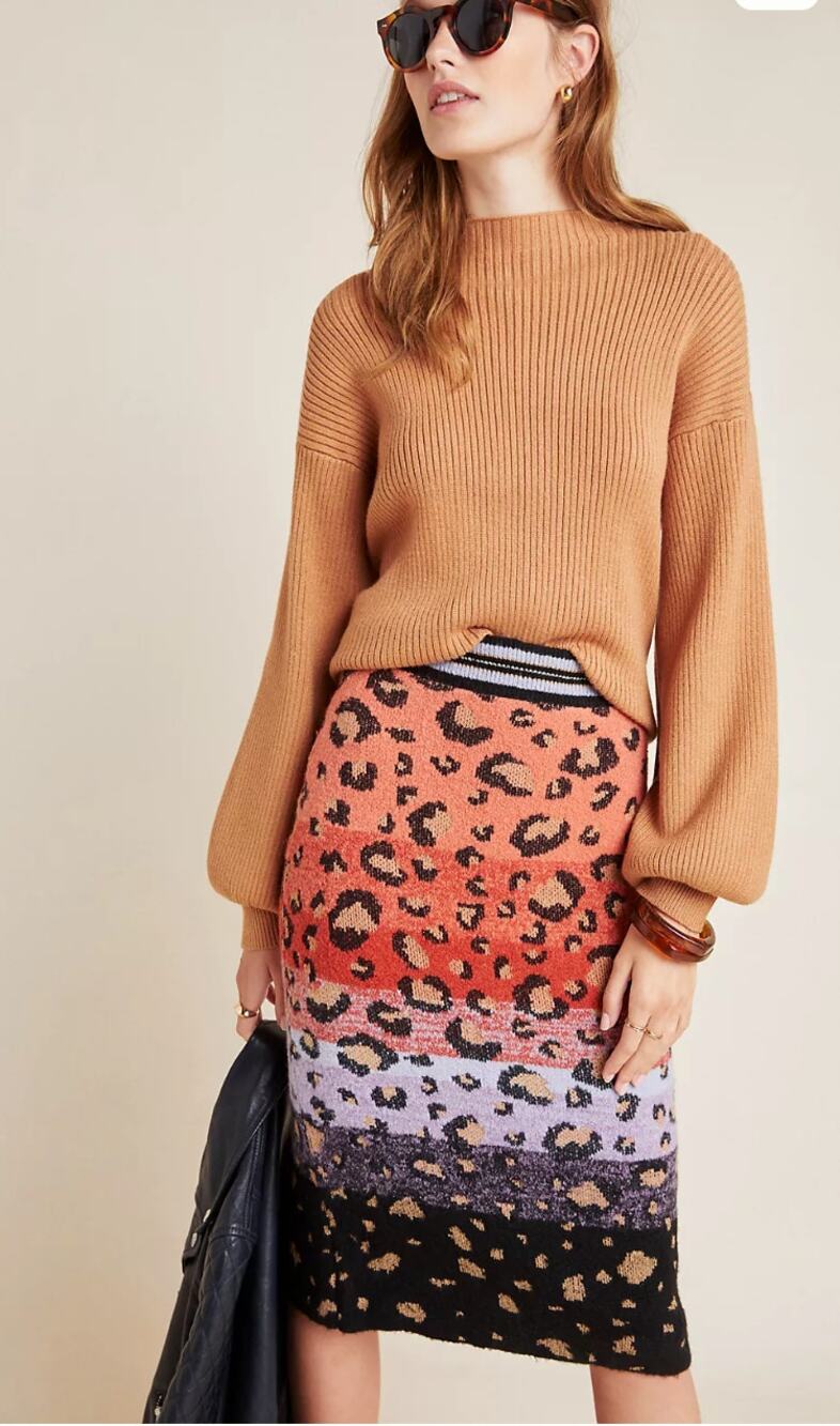 Anthropologie Maeve Leopard Sweater-Knit Pencil Skirt